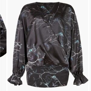 All Saints High Low Black Butterfly Print Women's Top